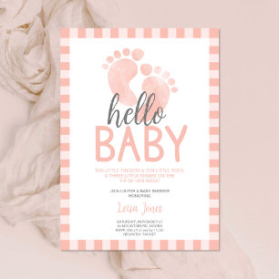 Hej Flicka Rosa Feet Baby Shower Inbjudningar