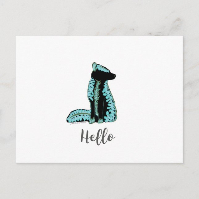 "Hej" Folk Fox Postcard Travel World USA Helg Vykort (Framsida)