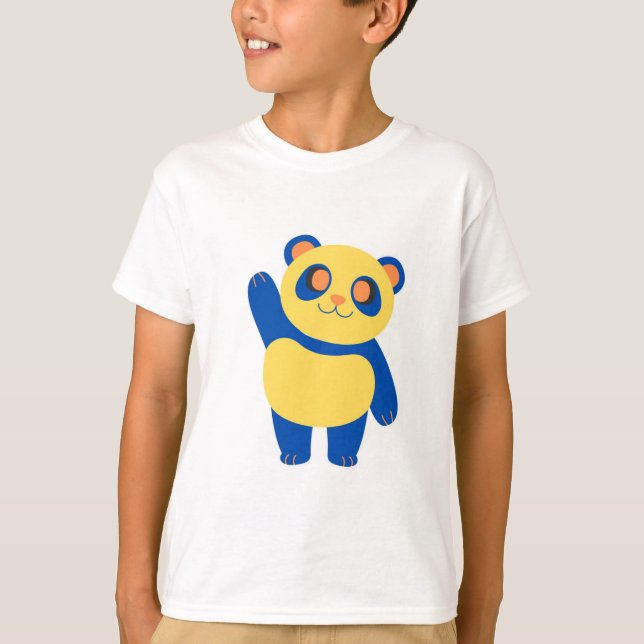 Hej för yrkesblått och Gult Panda Waking T Shirt (Framsida)