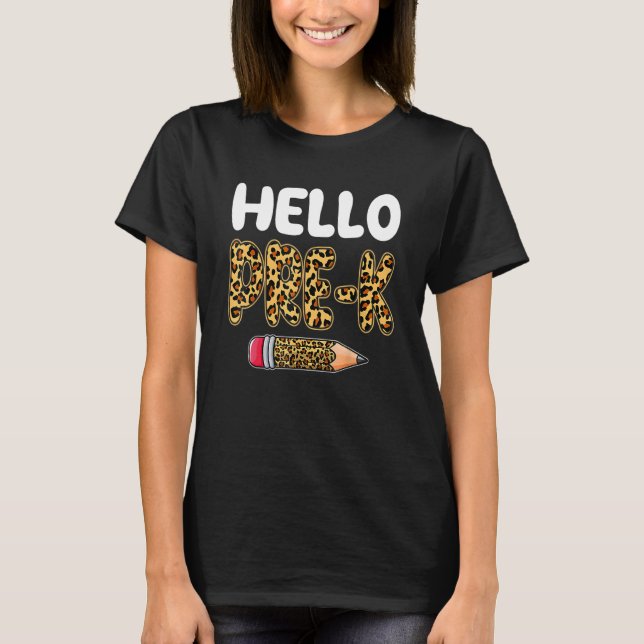 Hej före K Back to school Leopard Teach T Shirt (Framsida)