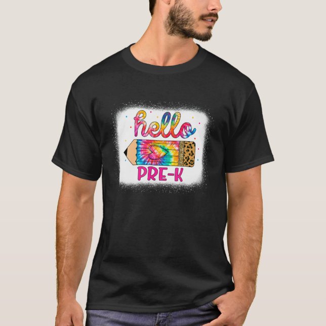 Hej före K Leopard Tie Dye Pencil Back to school T Shirt (Framsida)