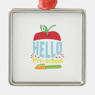 Hej före skola julgransprydnad metall