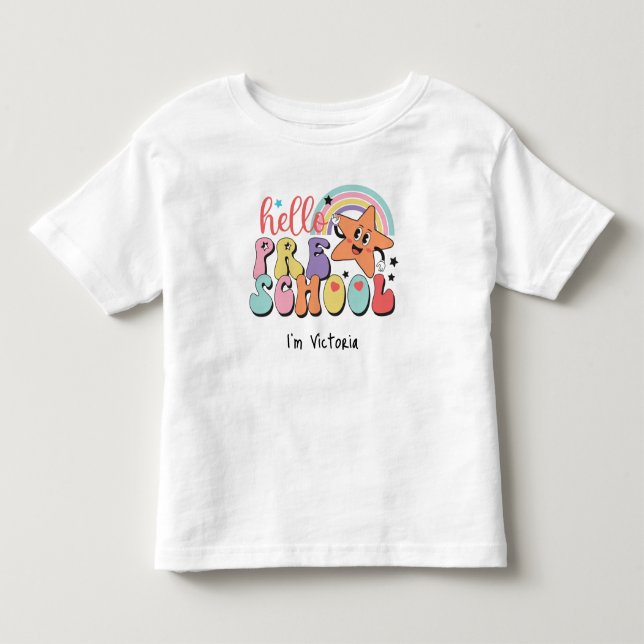 Hej Förskola Färgrik Åter till skolan Vit T Shirt (Framsida)
