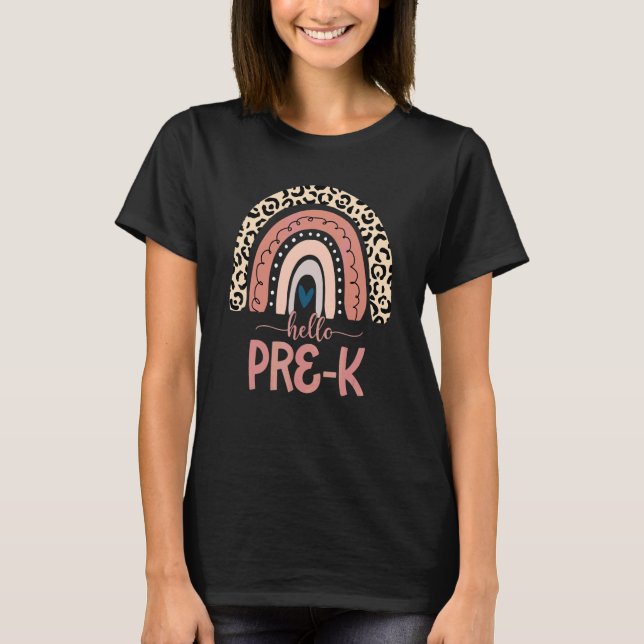 Hej Förskolelärare Förskola Leopard Regnbåge Bak T Shirt (Framsida)