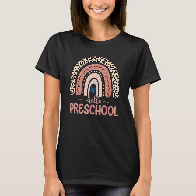 Hej förskolelärare Pre K Leopard Regnbåge Bak T Shirt (Framsida)