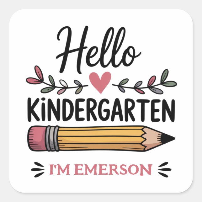 Hej förskolepersonaliserad tillbaka till skolan fyrkantigt klistermärke (Framsida)