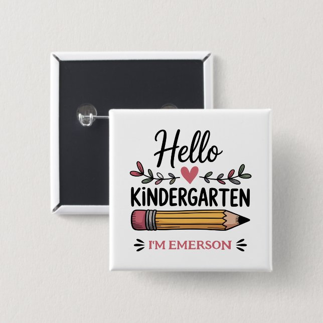 Hej förskolepersonaliserad tillbaka till skolan knapp (Framsida & baksida)