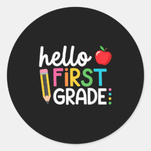 Hej första dagen Klass Student tillbaka till skola Runt Klistermärke