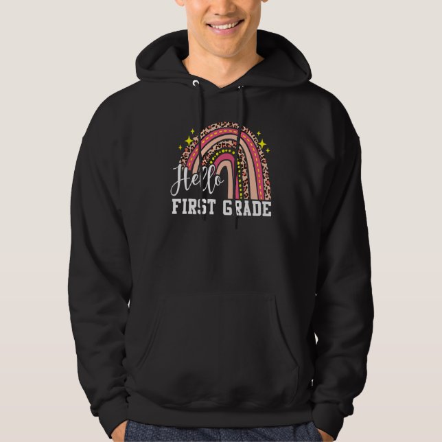 Hej Första Klass 1:a Klass Regnbåge Leopard Bak T Hoodie (Framsida)