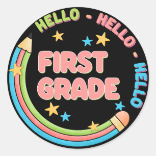 Hej första klass back to school runt klistermärke