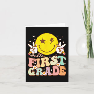 Hej Första Klass Hippie Smile Ansikte 1:a Klass ba Kort