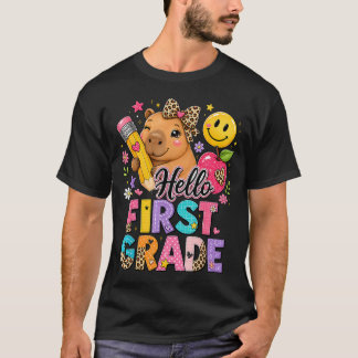 Hej Första Klass Kapybara Leopard Båge Tillbaka Ti T Shirt