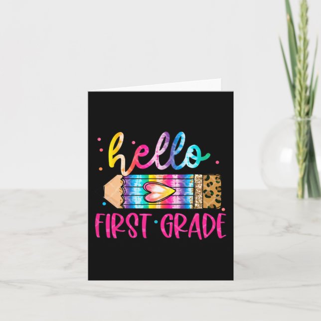 Hej Första Klass Leopard Tie Dye Pencil Cute Tea Kort (Framsida)