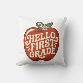 Hej första klass Retro Apple Tillbaka till skolan Kudde