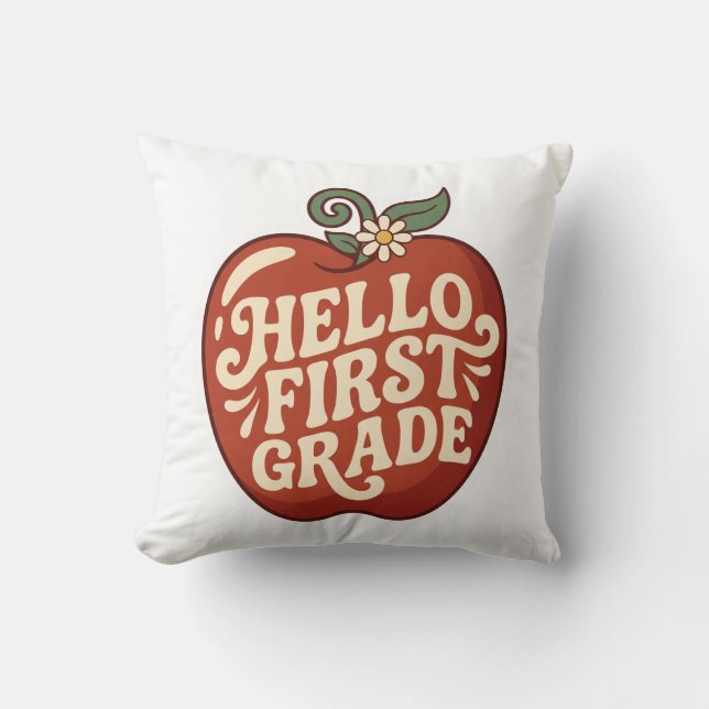Hej första klass Retro Apple Tillbaka till skolan Kudde (Framsida)