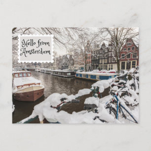 Hej från Amsterdam Winter Snö i staden Vykort
