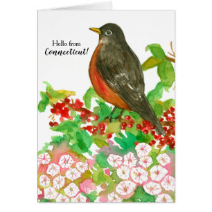 Hej från Connecticut American Robin State Bird Hälsningskort