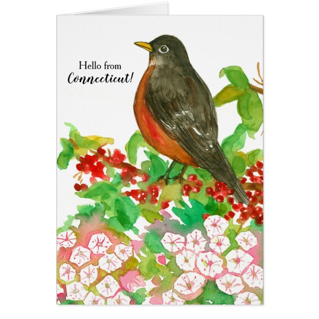Hej från Connecticut American Robin State Bird Hälsningskort (Framsidan)
