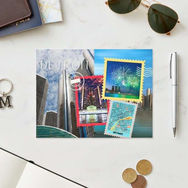 Hej från dekorvykort vykort (Hello From Detroit Postcard)