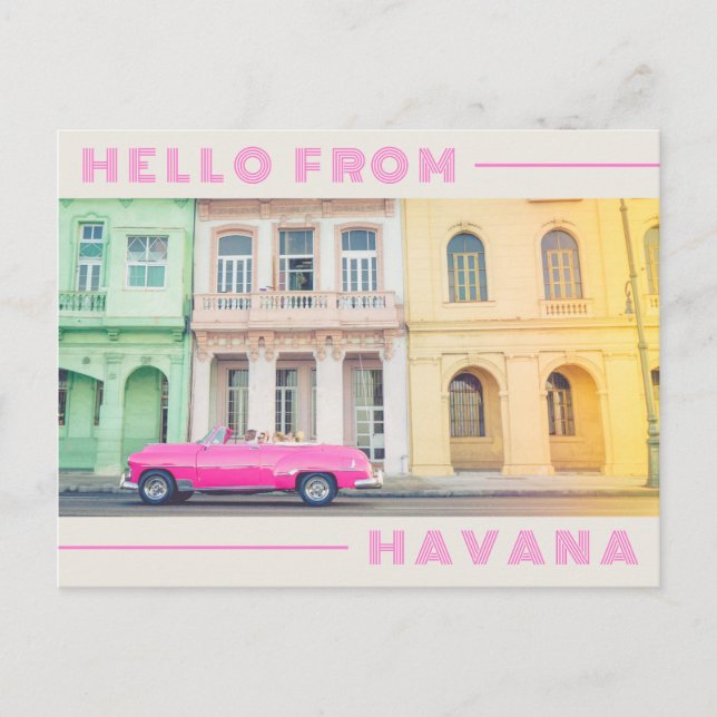 Hej från Havana Retro Rosa Bil & Arkitektur Vykort (Framsida)