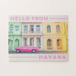 Hej från Havanna Retro Rosa Car & Architecture Pussel