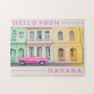 Hej från Havanna Retro Rosa Car & Architecture Pussel
