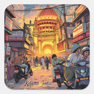 Hej från Indien Kolkata Fyrkantigt Klistermärke