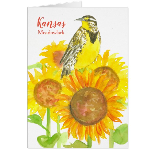 Hej från Kansas Solros Wildblomma Meadowlark Hälsningskort (Framsidan)