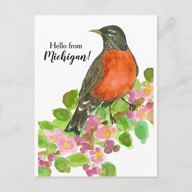 Hej från Michigan American Robin Vykort (Framsida)