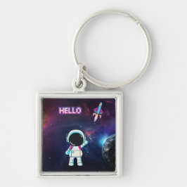 Hej från rymden. fyrkantig silverfärgad nyckelring