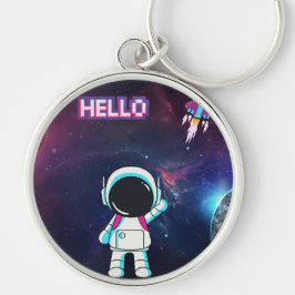 Hej från rymden. rund silverfärgad nyckelring