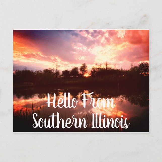 Hej från Southern Illinois-damm solnedgång Vykort (Framsida)