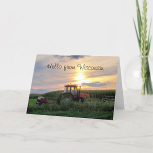 Hej från Wisconsin Farming Tractor vid Sunset Kort