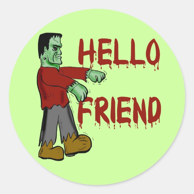 Hej Friend Frankenstein Halloween Sticker Runt Klistermärke (Framsida)
