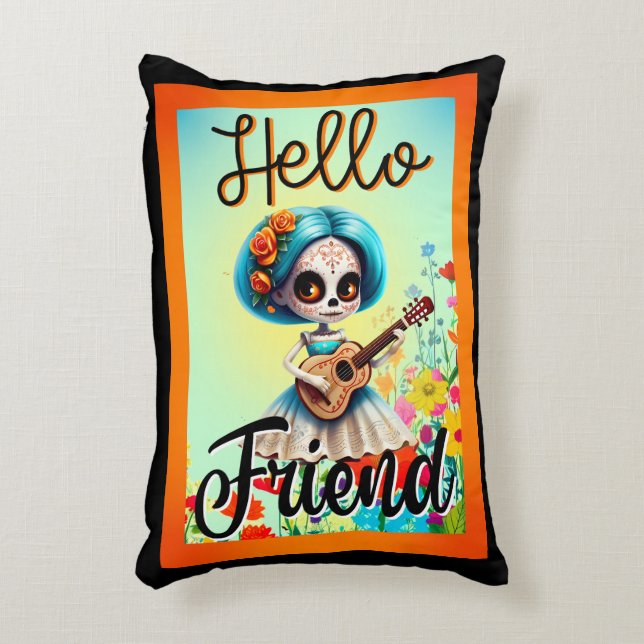 Hej Friend Sugar Skull Prydnadskudde (Framsidan(Vertikal))