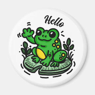 Hej Frog på Lily Pad Hand plockade Magnet