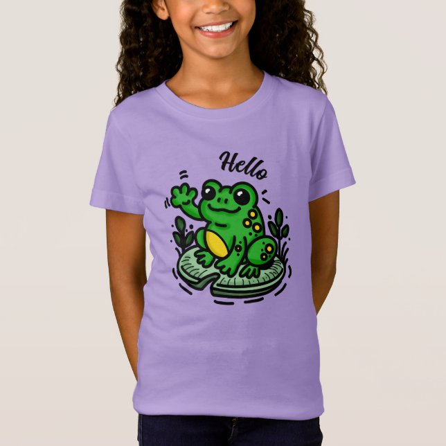 Hej | Frog på Lily Pad Hand plockade T Shirt (Framsida)