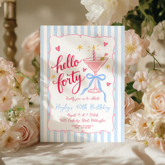 Hej fyrtio Whimsical Martini födelsedag Inbjudningar