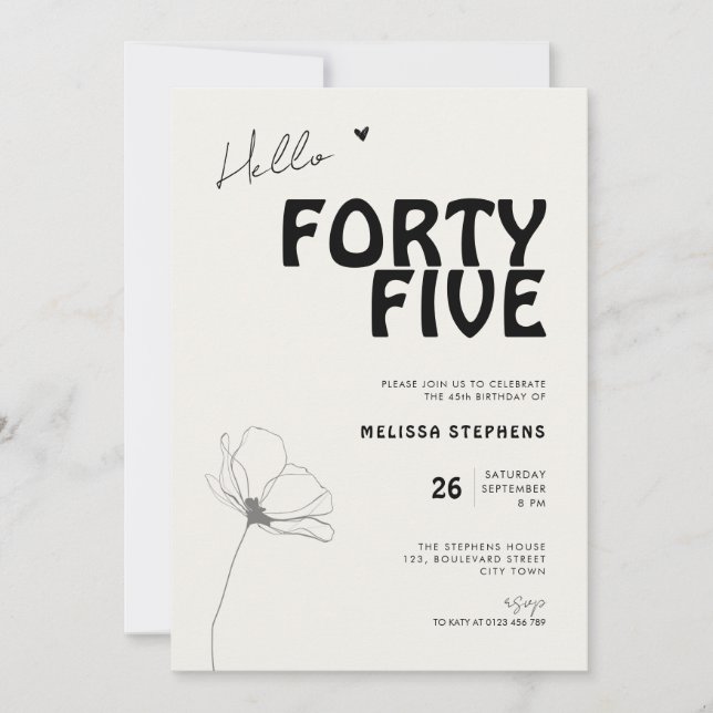 Hej fyrtiofem modig typografi 45-årsdag inbjudningar (Framsida)