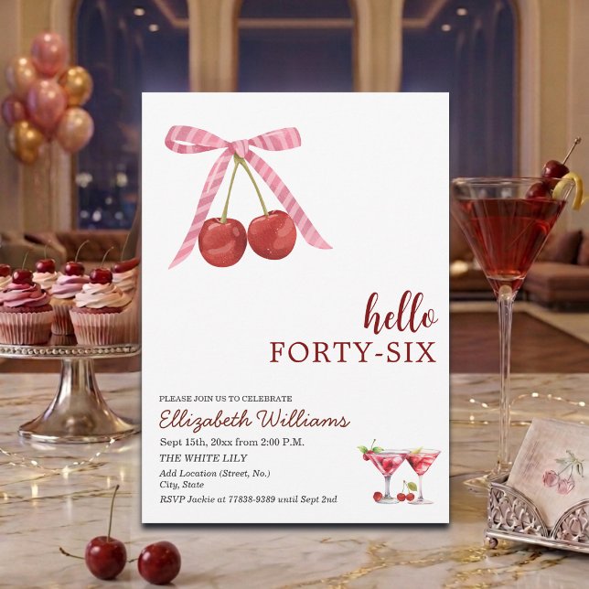 Hej Fyrtiosex Cherry Martini Födelsedagsfest Inbjudningar (Skapare uppladdad)
