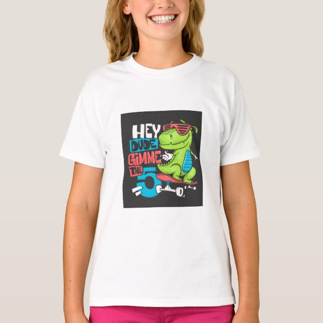 Hej, Gimme 5-tums Skater Dino Kids' T Shirt (Framsida)