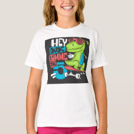 Hej, Gimme 5-tums Skater Dino Kids T-Shirt