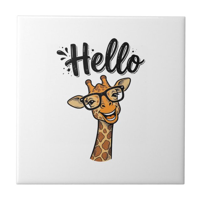 Hej Giraff Antik Gravyr Söt Djur Tröja_ Kakelplatta (Framsidan)