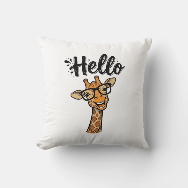 Hej Giraff Vintage Gravyr Söt Djur Tröja_ Kudde (Framsida)