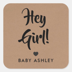 Hej Girl Gift Märkre, Baby Shower Gift Märkre, Kra Fyrkantigt Klistermärke