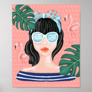 Hej Girl Girl Beach Beauty Retro Tropical Flamin Poster
