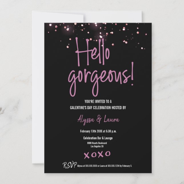 Hej glatt Rosa Glitter Confetti Galentins  Inbjudningar (Framsida)