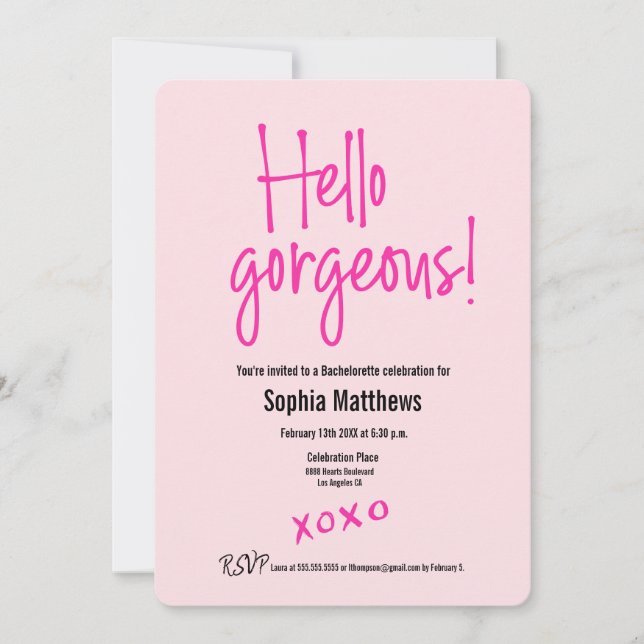 Hej Gorgant Rosa XOXO bachelorette Inbjudningar (Framsida)