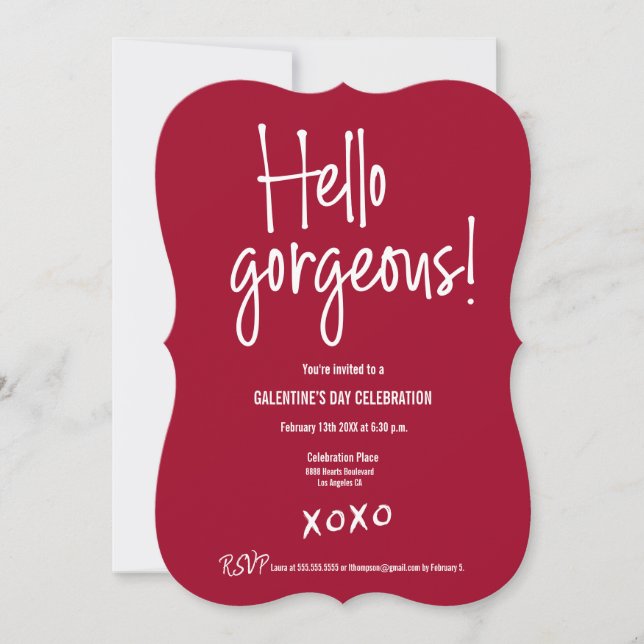 Hej gorgös Galentins oxo Red-anpassningsbar Dag Inbjudningar (Framsida)