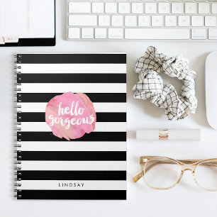 Hej Gorgous Black Rand & Rosa Watercolor Anteckningsbok